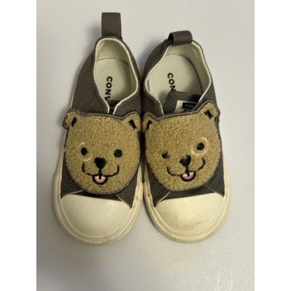 Converse Other - Converse Toddler Bear Face Slip-On Sneakers Size 7 Brown Beige Fuzzy Animal Shoe